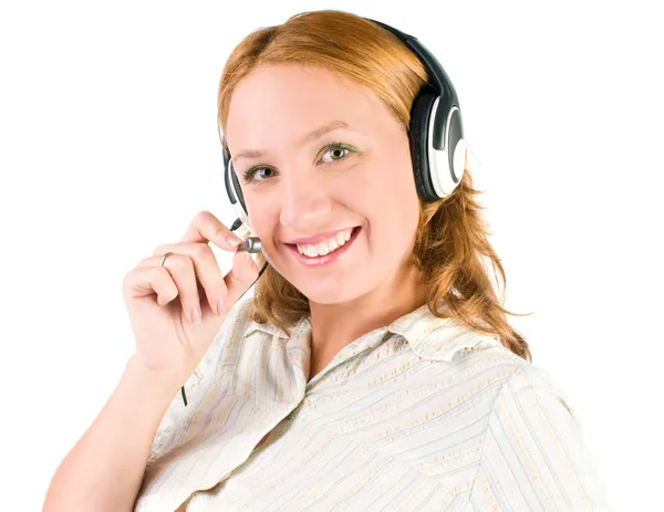 Бізнес оператор підтримки клієнтів жінка посміхається ізольовані — стокове фото