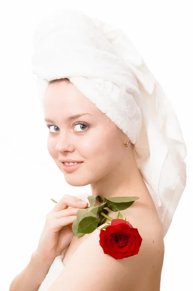 Donna con un asciugamano — Foto Stock