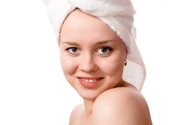 Vrouw met een handdoek — Stockfoto