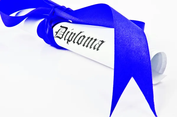 Diplom s modrou stužkou — Stock fotografie