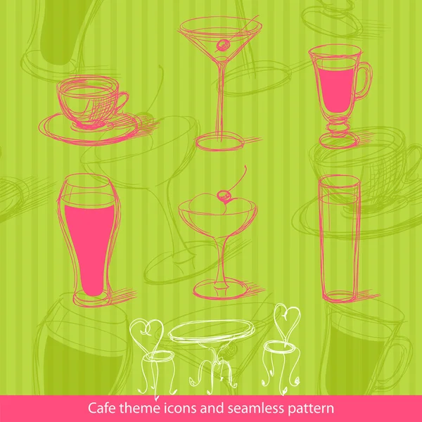Cafe icons and seamless pattern — Stock Vector