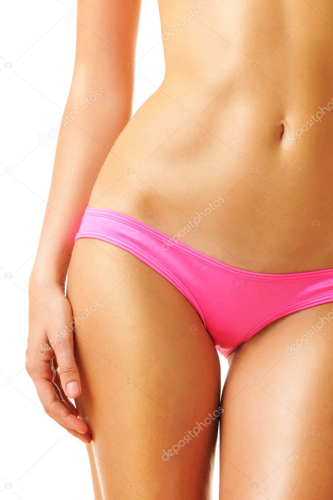 Sexy tan woman in bikini close-up