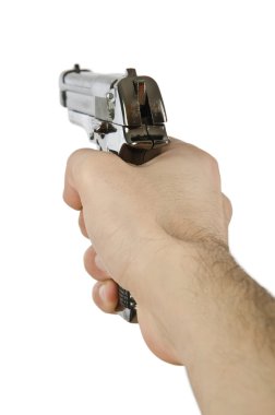 Gun in the hand on white clipart