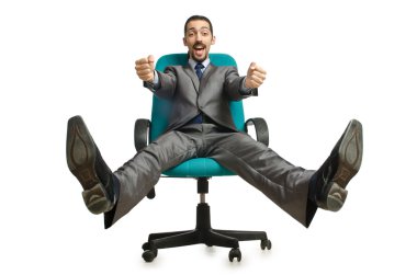 Businessman sitting in the chair on white clipart