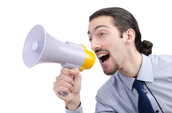 Hombre gritando y gritando con altavoz —  Fotos de Stock