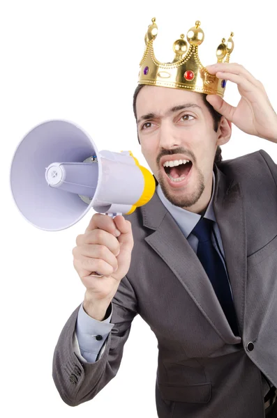 Homem gritando e gritando com alto-falante — Fotografia de Stock