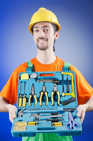 修理工，他的工具箱 — 图库照片