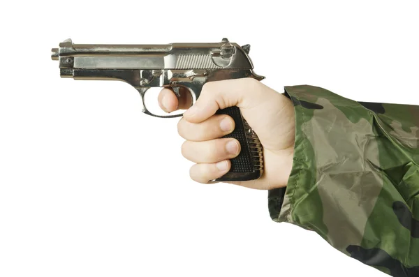 Stock image Gun in the hand on white