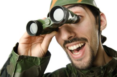 Funny soldier with binoculars clipart