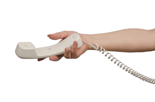 Рука с телефоном изолированы на белом — стоковое фото