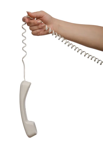 Mão com telefone isolado em branco — Fotografia de Stock