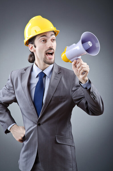 Man shouting and yelling with loudspeaker