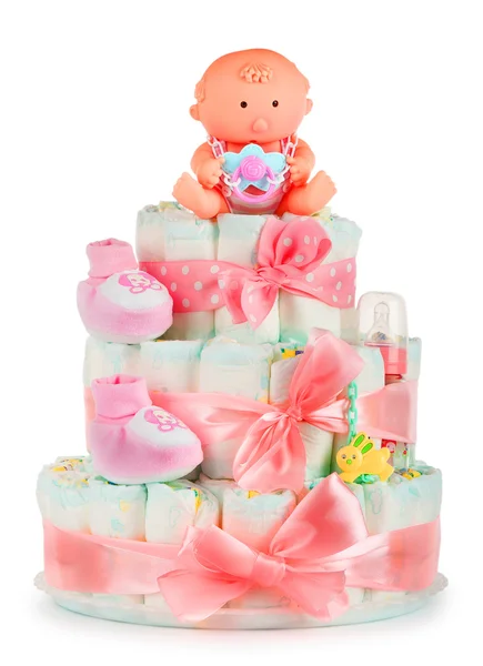 stock image Cakes made of diapers on white