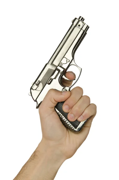 Zbraň v ruce na bílém pozadí — Stock fotografie