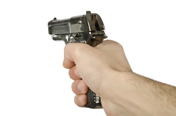 Gun in the hand on white — Stock Photo, Image