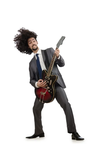 Guitarrista em terno de negócios em branco — Fotografia de Stock