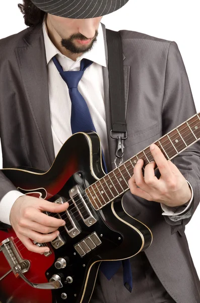 흰 바탕에 고립 된 젊은 기타 연주자 — 스톡 사진
