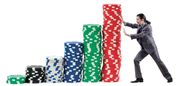 Empresario y casino fichas en blanco —  Fotos de Stock