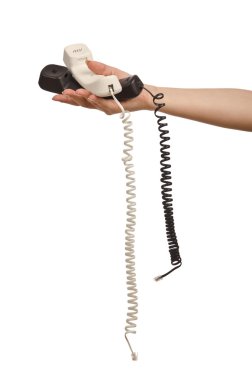 el ile üzerine beyaz izole telefon