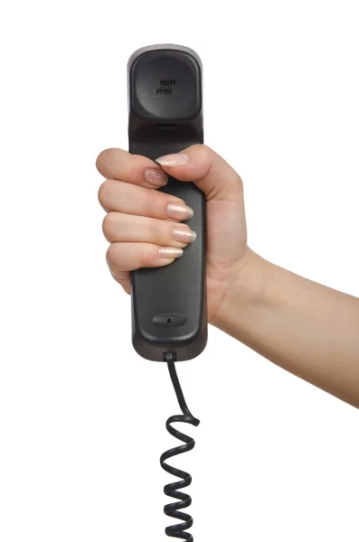 Hand mit Telefon isoliert auf weiß — Stockfoto