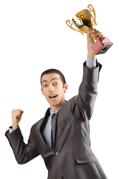 Hombre galardonado con copa de oro — Foto de Stock