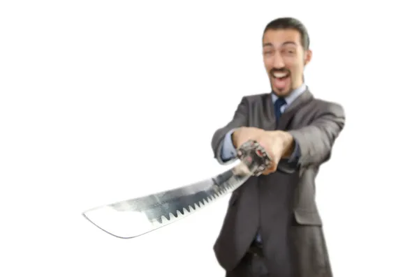 Geschäftsmann mit Schwert auf Weiß — Stockfoto