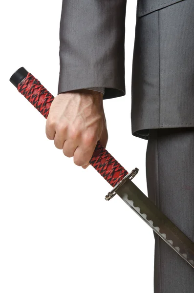 stock image Businessman with sword on white