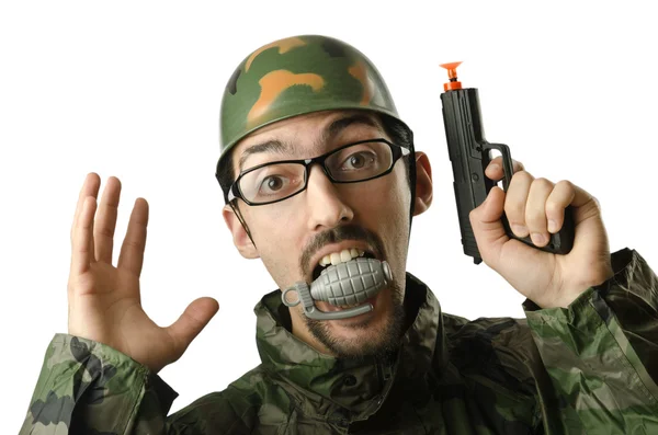 Lustiger Soldat im Humorkonzept — Stockfoto