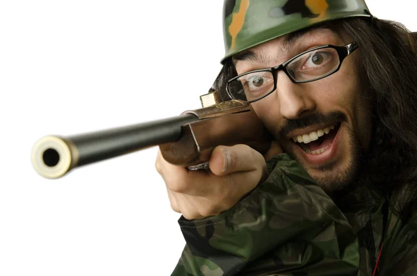Смешной солдат в юмористической концепции — стоковое фото
