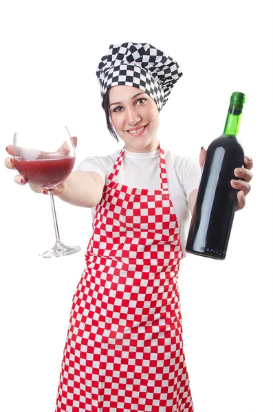 Kvinna kock isolerad på den vita — Stockfoto