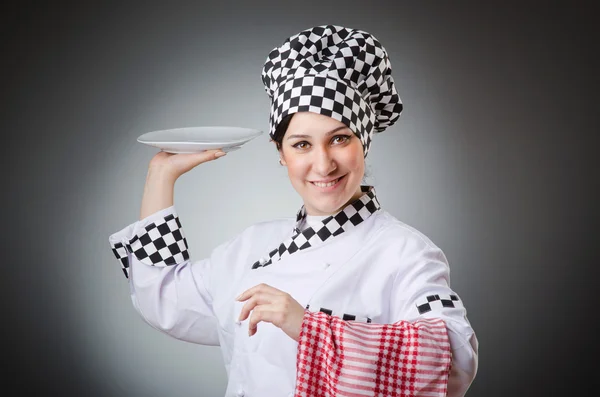 Mujer cocinero aislado en el blanco — Foto de Stock