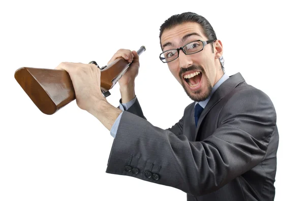 Бізнесмен з пістолетом ізольований на білому — стокове фото