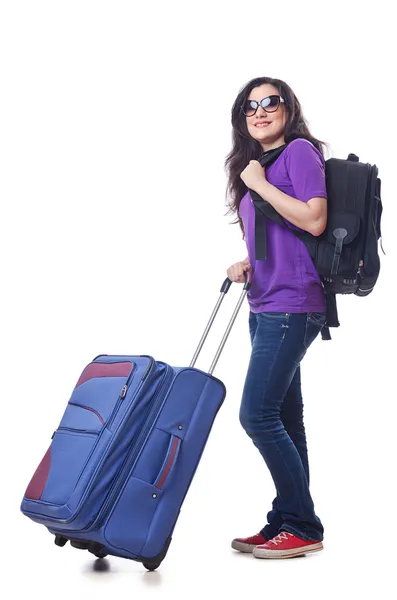 Menina se preparando para viajar para férias — Fotografia de Stock