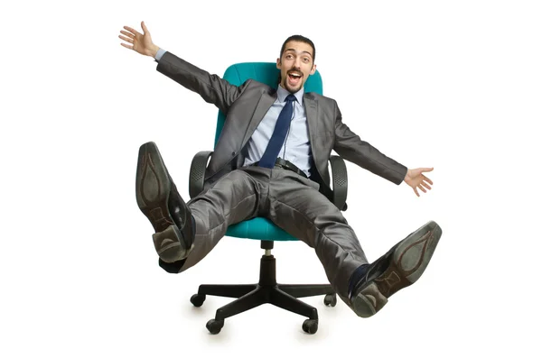 Üzletember ül a székre, fehér — Stock Fotó