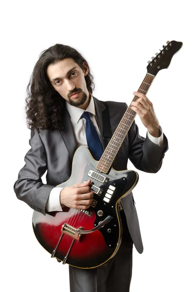 Gitarist in pak op wit — Stockfoto
