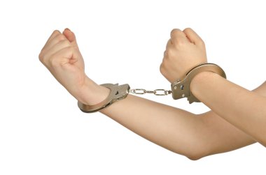 Handcuffed hands on white background clipart