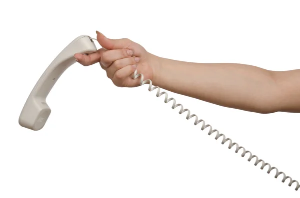 Main avec téléphone isolé sur blanc — Photo