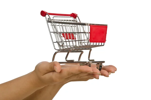 Shopping trolley on white — Stock Photo, Image