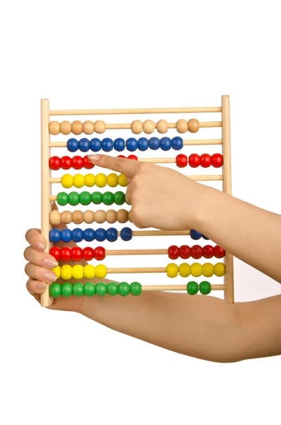 Hand innehav abacus på vit — Stockfoto
