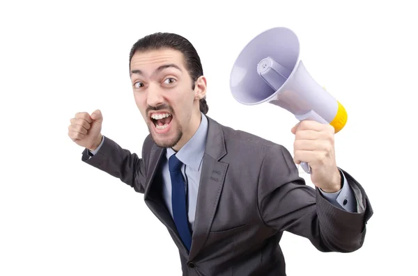 Mannen ropade och skrek med högtalare — Stockfoto