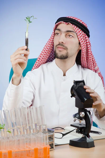 阿拉伯化学家实验室中的工作 — 图库照片