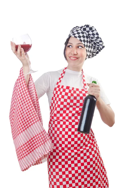 女厨师在白雪公主上独自做饭 — 图库照片