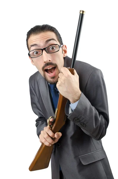 Zakenman met pistool geïsoleerd op wit — Stockfoto
