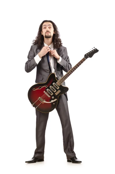 Gitarrist i kostym på vit — Stockfoto