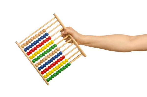Hand innehav abacus på vit — Stockfoto