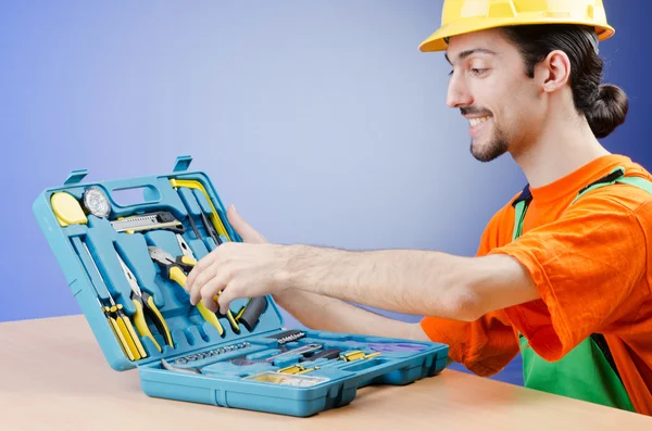 Reparador con su caja de herramientas — Foto de Stock