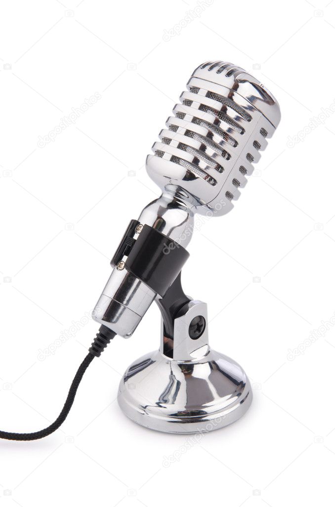 Retro vintage microphone isolated on white