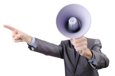 Man shouting and yelling with loudspeaker clipart