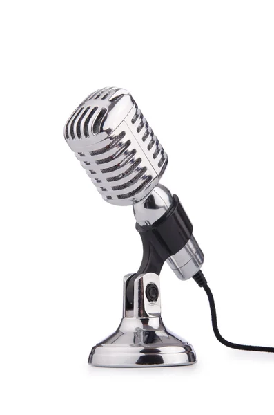 Retro starodawny mikrofon na białym tle — Zdjęcie stockowe