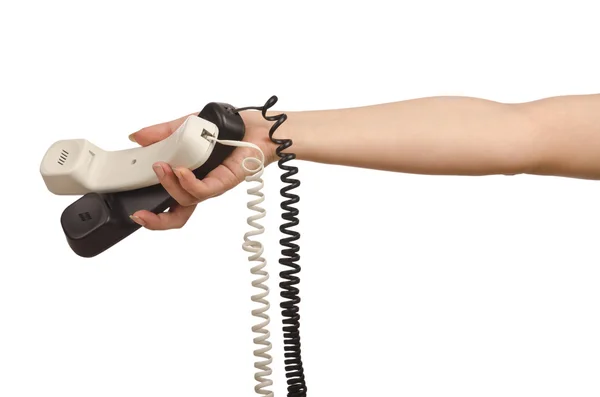 Hand med telefonen isolerad på vit — Stockfoto